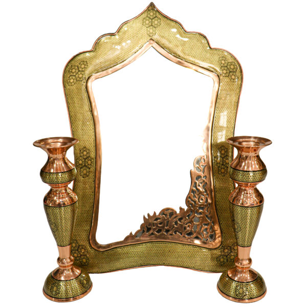 Three-Piece Khatamkari Mirror and Candle Holder Set Superior Model Slim Waist Design Code 306030 view 2