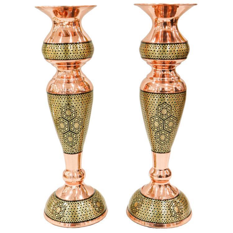 Three-Piece Khatamkari Mirror and Candle Holder Set Superior Model Slim Waist Design Code 306030 view 5