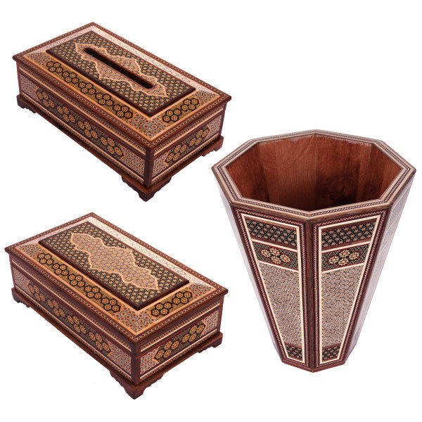 Three-Piece Khatamkari Trash Can and Tissue Box Set Royal Model Code 01 view 1