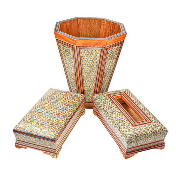 Three-Piece Khatamkari Trash Can, Tissue Box, and Knife and Fork Box Set Code 20 view 1