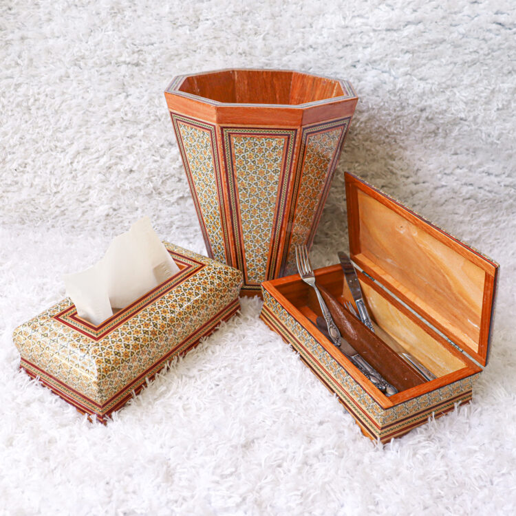 Three-Piece Khatamkari Trash Can, Tissue Box, and Knife and Fork Box Set Code 20 view 11