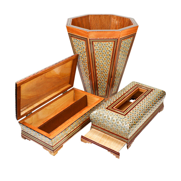 Three-Piece Khatamkari Trash Can, Tissue Box, and Knife and Fork Box Set Code 20 view 4