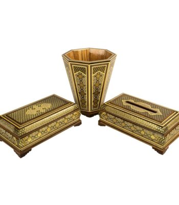 Three-Piece Khatamkari Trash Can, Tissue Box, and Knife and Fork Box Set Code A30 view 1