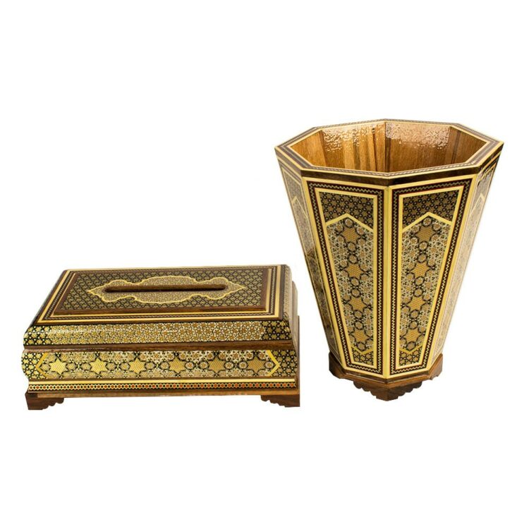 Three-Piece Khatamkari Trash Can, Tissue Box, and Knife and Fork Box Set Code A30 view 9