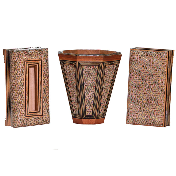 Three-Piece Khatamkari Trash Can, Tissue Box, and Knife Holder Set Code 555 view 1