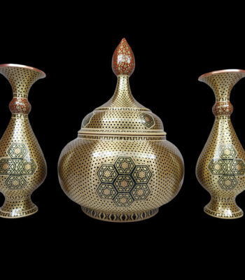 Three-Piece Khatamkari Vase and Chocolate Bowl Copper Set Code 01 view 1