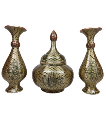 Three-Piece Khatamkari Vase and Chocolate Bowl Copper Set Code 02 view 1