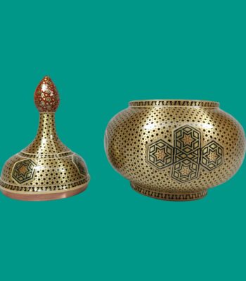 Three-Piece Khatamkari Vase and Chocolate Bowl Copper Set Code 02 view 2