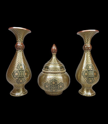 Three-Piece Khatamkari Vase and Chocolate Bowl Copper Set Code 03 view 1