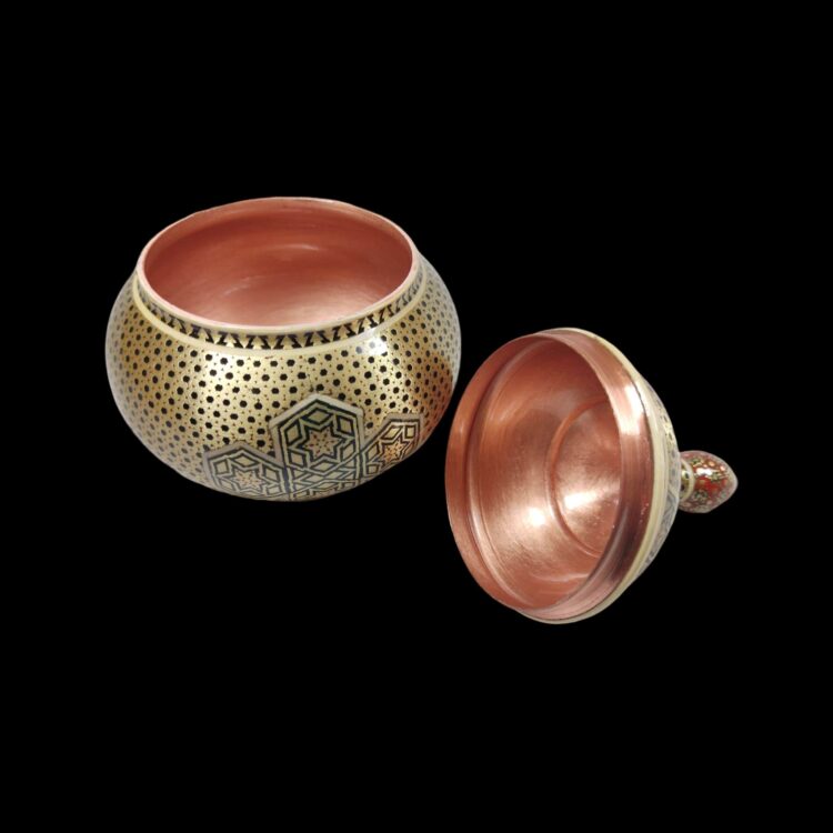 Three-Piece Khatamkari Vase and Chocolate Bowl Copper Set Code 03 view 4