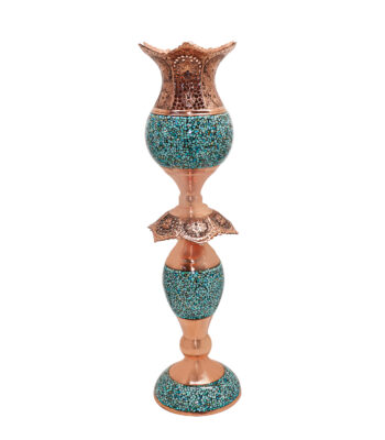 Three-piece Turquoise Inlaying (FiroozehKoobi) Mirror and Candlestick Set Model Laleh Code 555755 view 2