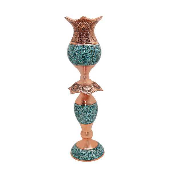 Three-piece Turquoise Inlaying (FiroozehKoobi) Mirror and Candlestick Set Model Laleh Code 555755 view 2