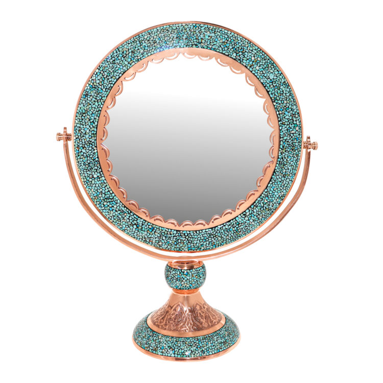 Three-piece Turquoise Inlaying (FiroozehKoobi) Mirror and Candlestick Set Model Laleh Code 555755 view 3