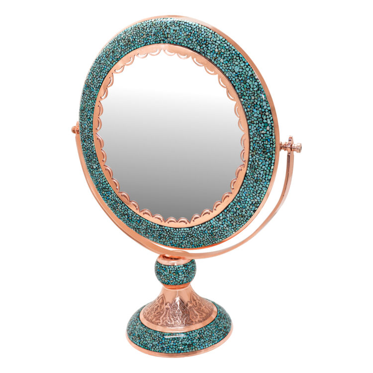 Three-piece Turquoise Inlaying (FiroozehKoobi) Mirror and Candlestick Set Model Laleh Code 555755 view 4