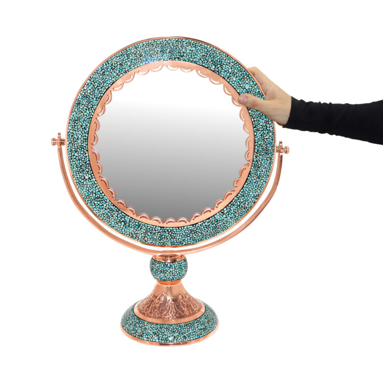 Three-piece Turquoise Inlaying (FiroozehKoobi) Mirror and Candlestick Set Model Laleh Code 555755 view 6