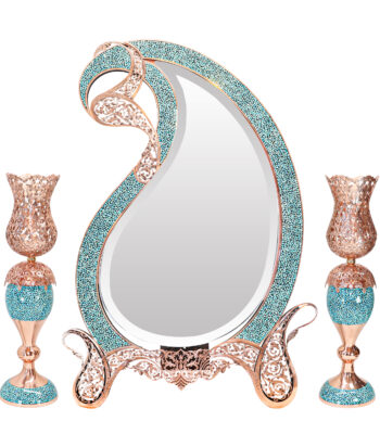 Three-piece Turquoise Inlaying (FiroozehKoobi) Mirror and Candlestick Set Model Magnificent-Art view 1