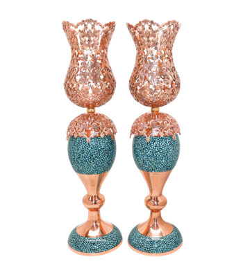 Three-piece Turquoise Inlaying (FiroozehKoobi) Mirror and Candlestick Set Model Magnificent-Art view 2