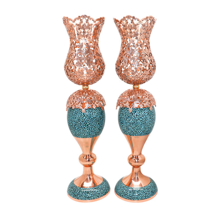 Three-piece Turquoise Inlaying (FiroozehKoobi) Mirror and Candlestick Set Model Magnificent-Art view 2