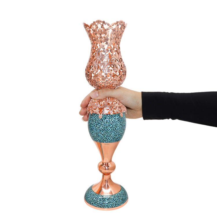 Three-piece Turquoise Inlaying (FiroozehKoobi) Mirror and Candlestick Set Model Magnificent-Art view 5