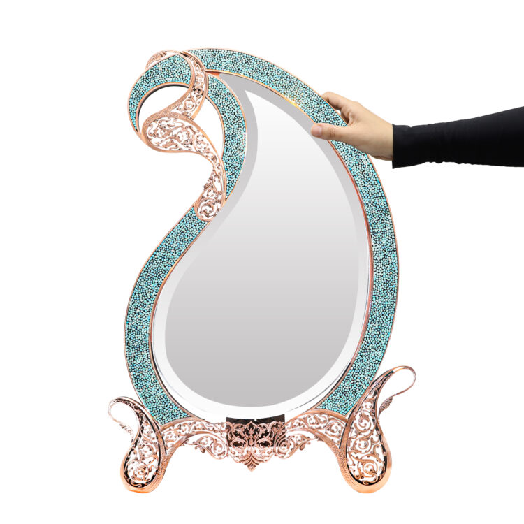 Three-piece Turquoise Inlaying (FiroozehKoobi) Mirror and Candlestick Set Model Magnificent-Art view 6