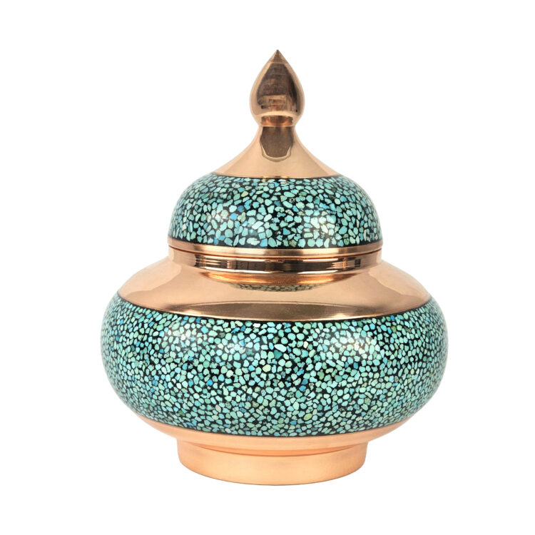 Three-piece Turquoise Inlaying (FiroozehKoobi) Sugar Bowl and Vase Set Code kg20 view 7