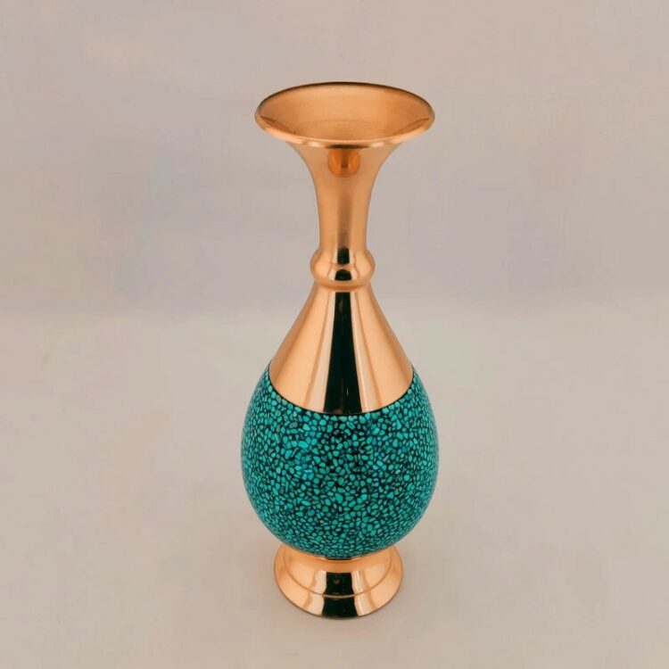 Three-piece Turquoise Inlaying (FiroozehKoobi) Vase and Nut Bowl Set Model F012 Code F064 view 3