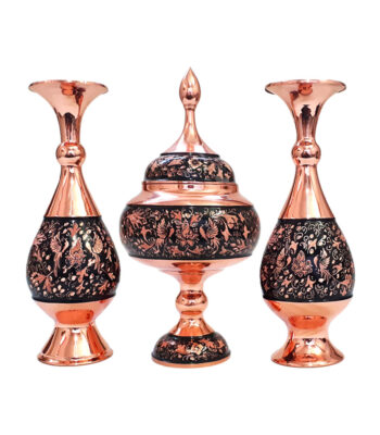 Three-Piece Vase and Chocolate Dish Set, Diamond Cut, Floral and Bird Design Code 25-3 view 1