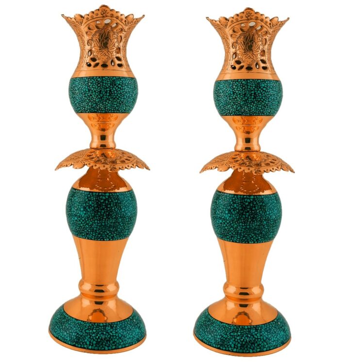 Turquoise Inlaying (FiroozehKoobi) Candlestick Model HF207 Set of 2 view 1