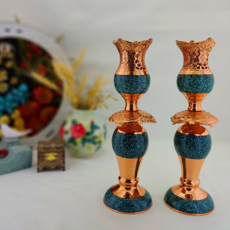 Turquoise Inlaying (FiroozehKoobi) Candlestick Model HF207 Set of 2 view 2