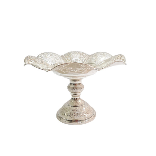 Two-Tier Engraved Stand Chocolate Bowl with Flower and Bird Design view 3