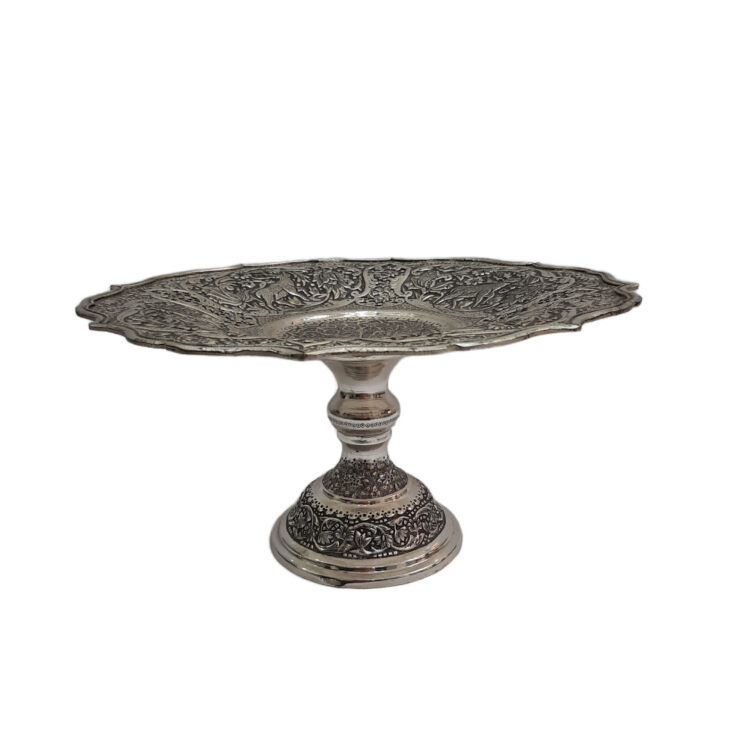 Two-Tier Engraved Stand Chocolate Bowl with Flower and Bird Design view 7